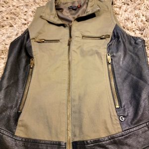 Olive green and black leather Vest!